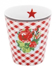 Krasilnikoff Happy Mug "Check/flower red"