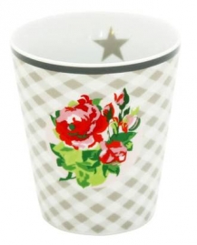 Krasilnikoff Happy Mug "Check/flower taupe"
